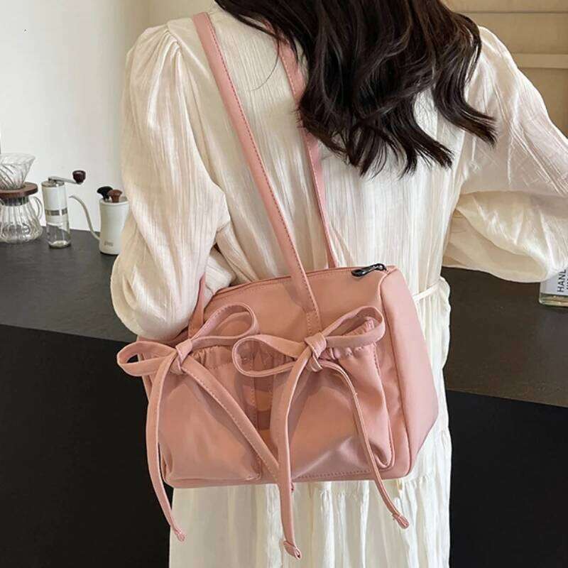 2024 New Bowknot Tote High-end Feel, Large Capacity, Single Shoulder Bag, Women's Simple Pure Color, Commuting Underarm Bag XJ260311