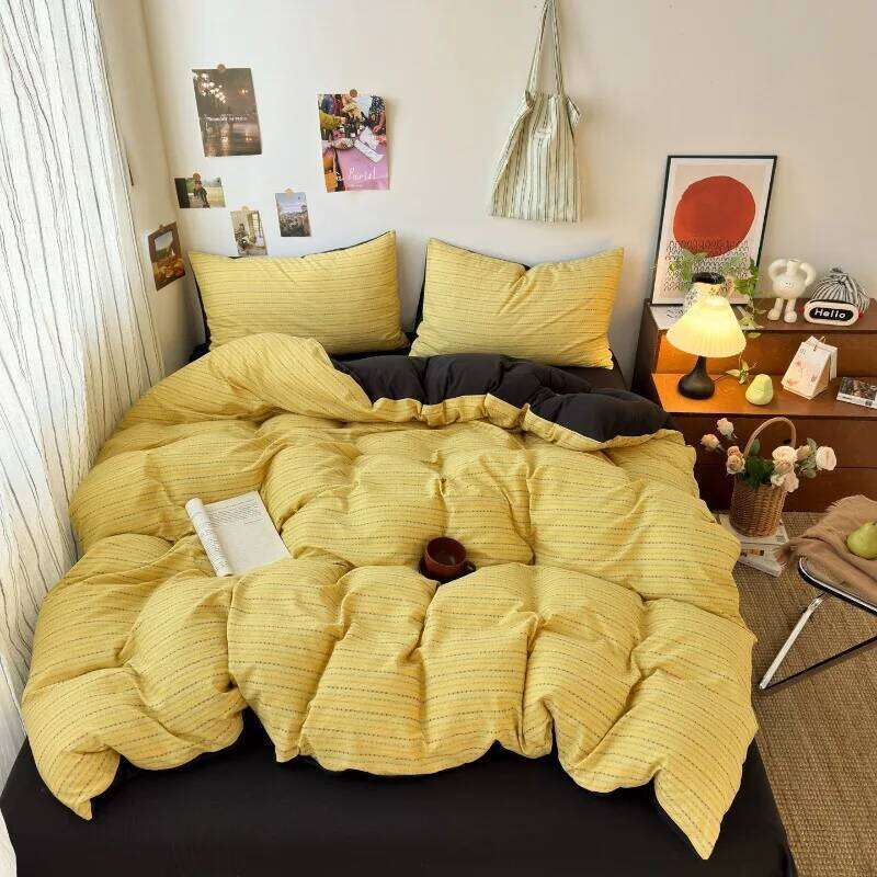 New plaid printing retro cloud double-layer yarn four-piece set, bedding, student dormitory single 3-piece set H260311