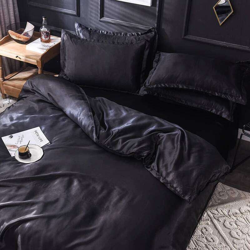 Solid Silk Bedding Set with Bed Sheet Duvet Cover Pillowcase Satin Single Couple Bedsheet King Queen Double Twin Size H260311 - view 6