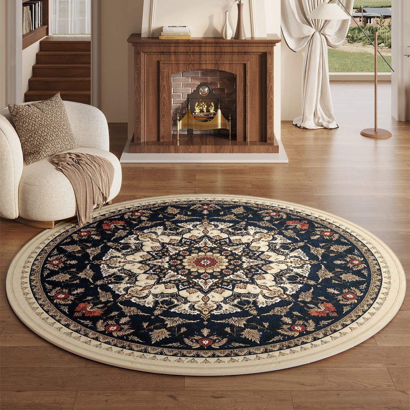 Vintage Light Luxury Bohemian Rug Round Large Grain Living Room Mat Bedroom Bedside Cloakroom Rocking Chair Pad