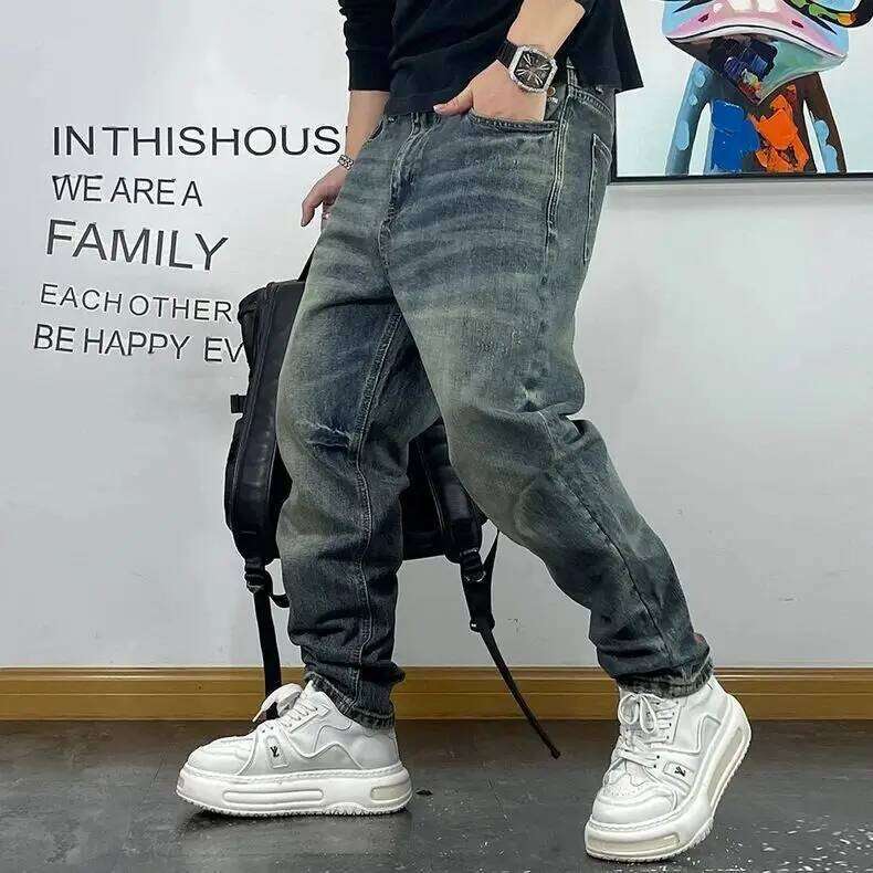 Fashion Brand Retro Washed Pure Cotton Jeans for Men Loose Small Right Angle Personalized Embroidery Versatile Casual Pants Z260225