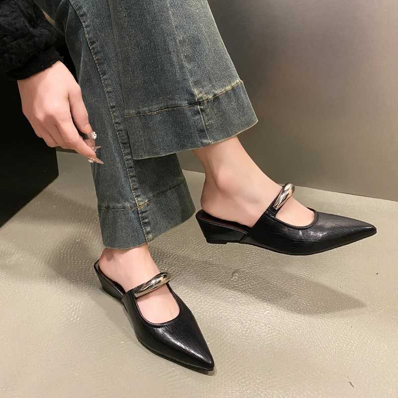 Elegant Womens Wedges Pointed Toe Mules Shoes Woman 2025 Trend Slingback Dress Fashion Sandals Mujer Zapatos K260311