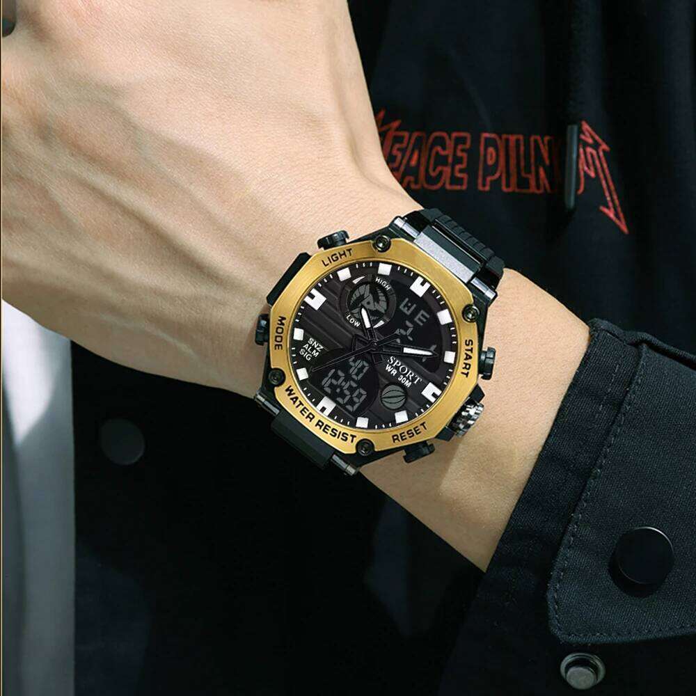 New Trendy and Fashionable Korean-Style Multifunctional Outdoor Sports Led Digital Alarm Clock Dual Display Watch for Teenagers