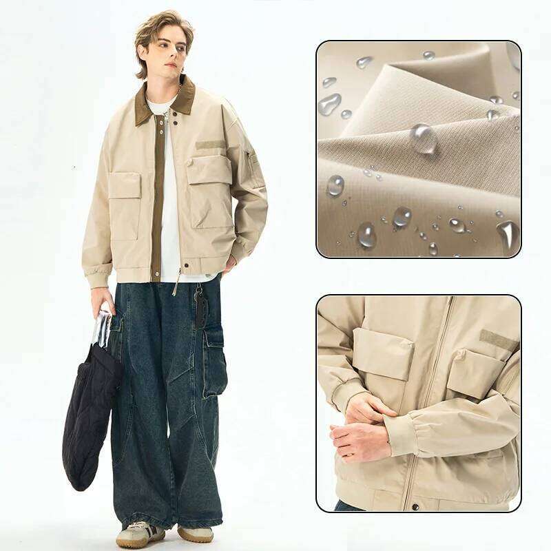 Men's Spring Casual Blazer Turn-Down Collar Stylish Versatile Office Wear Lightweight Coat Trendy Man Large Pocket Jacket 26H0311