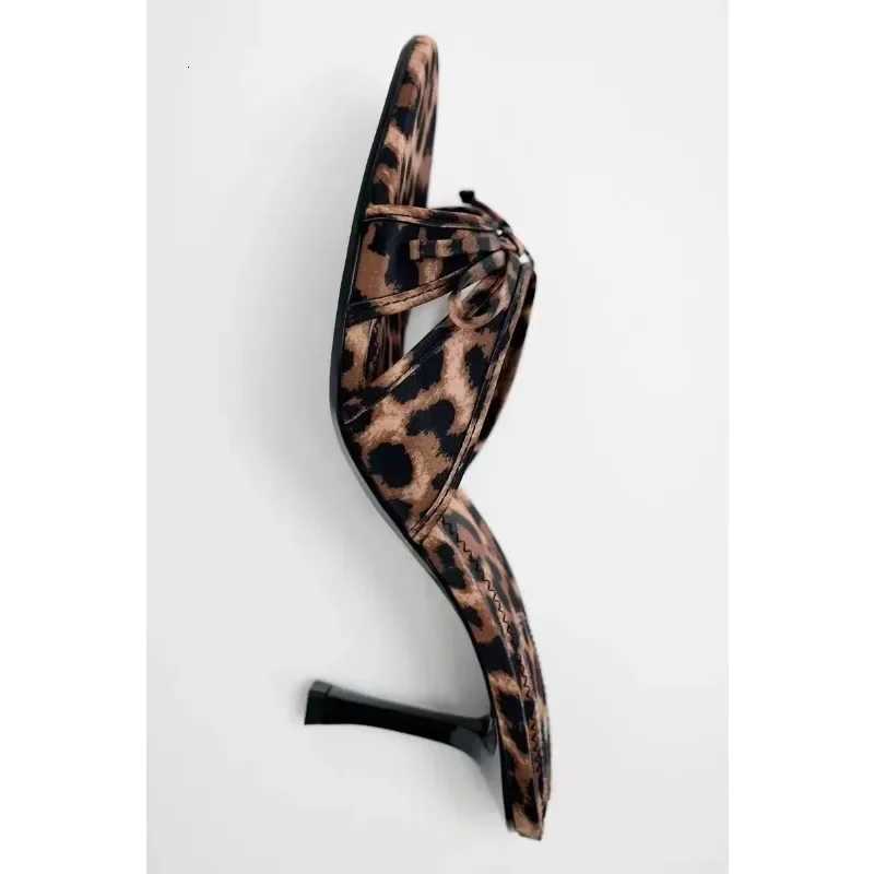 New European and American High Quality Women Shoes Bow Knot Leopard Print High Heel Slippers Women High Heel Sandals K260311
