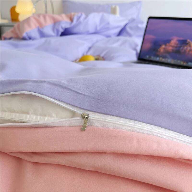 Purple Duvet Microfiber Lavender Double Size Bedding Set,3pcs Comforter with Zipper Closure Reverse Pink Quilt Cover H260311