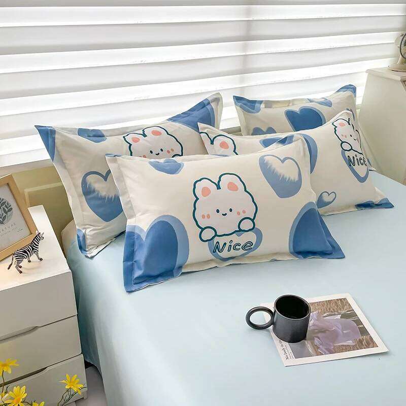 Blue Love Duvet Cover Heart Shaped Cute Rabbit Print Bedding Sets for Women Girls Teens Bed Set Flat Sheet Reversible Covers H260311