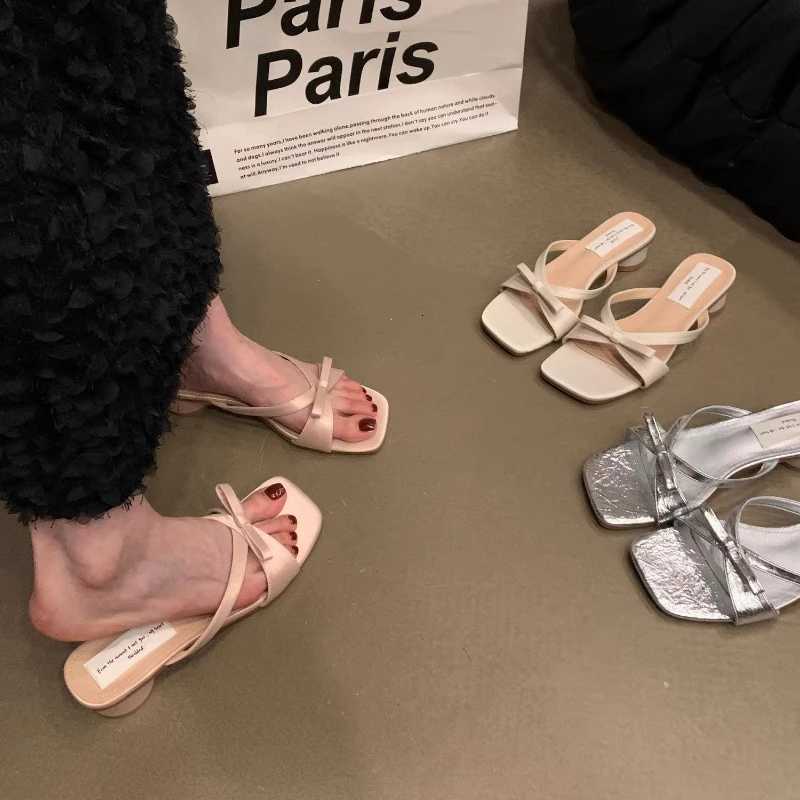Designer Thick Heel Women Fashion Open Toe Butterfly-knot Dress Slides Summer Ladies Concise Beach Vacation Shoes K260311