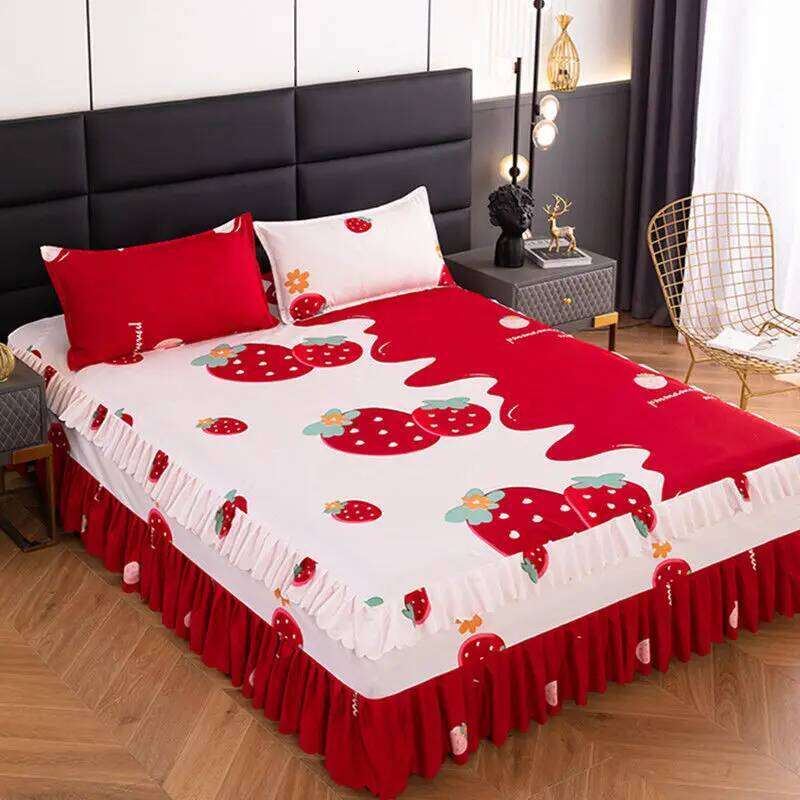 Korean Princess Style Cover with Red Thickened Lace Bed Skirt Single Piece for 1.5m 1.8m 2.0m Beds H260311