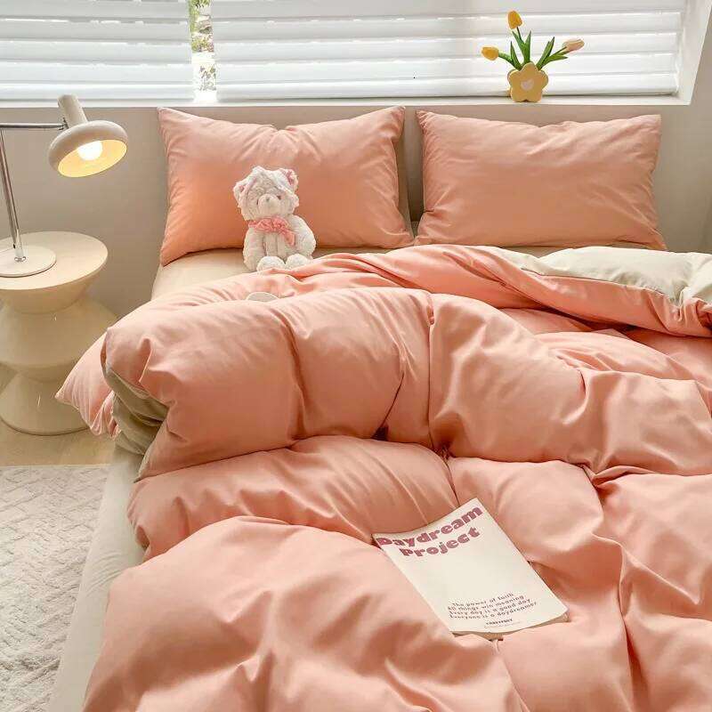 Nordic Simple Style Solid Color Double Washable Cotton Quilt Cover Four Piece Set Single Dormitory Sheet 3pcs H260311