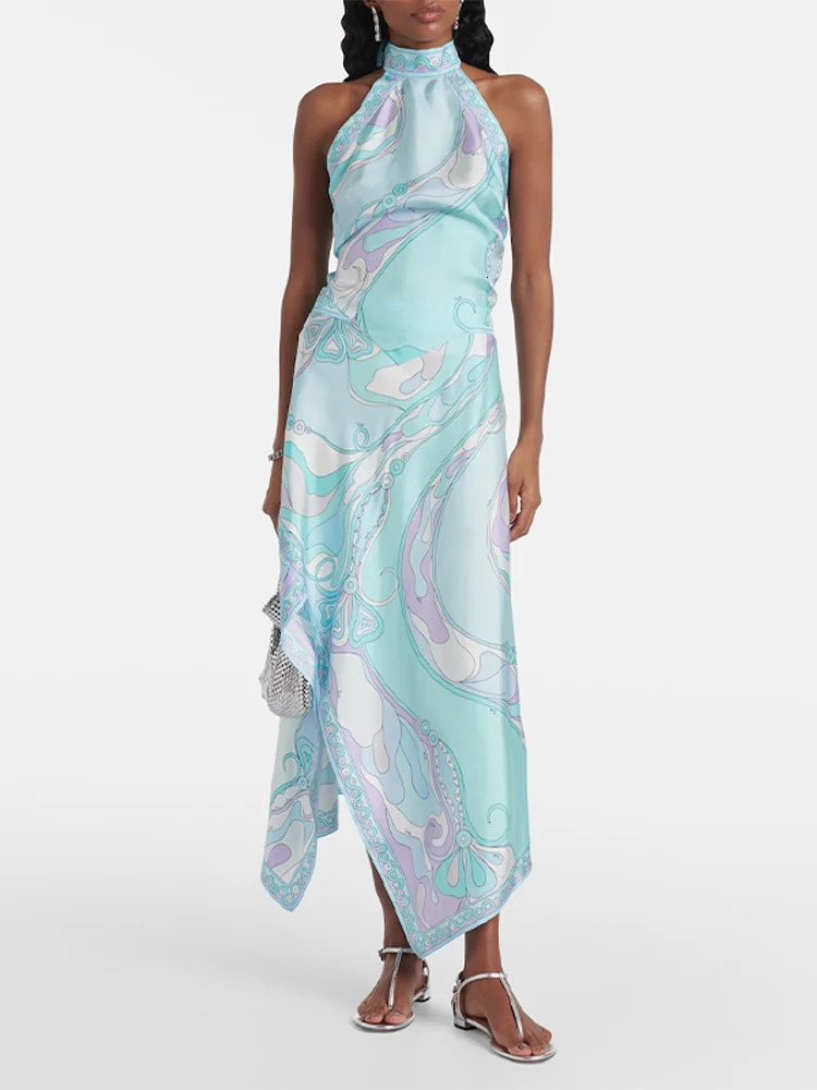 Print Halter Top Skirt Womens Suits Irregular Lace Up Backless Sleeveless Tank High Waist Skirts Sets Summer Lady Outfits i260306