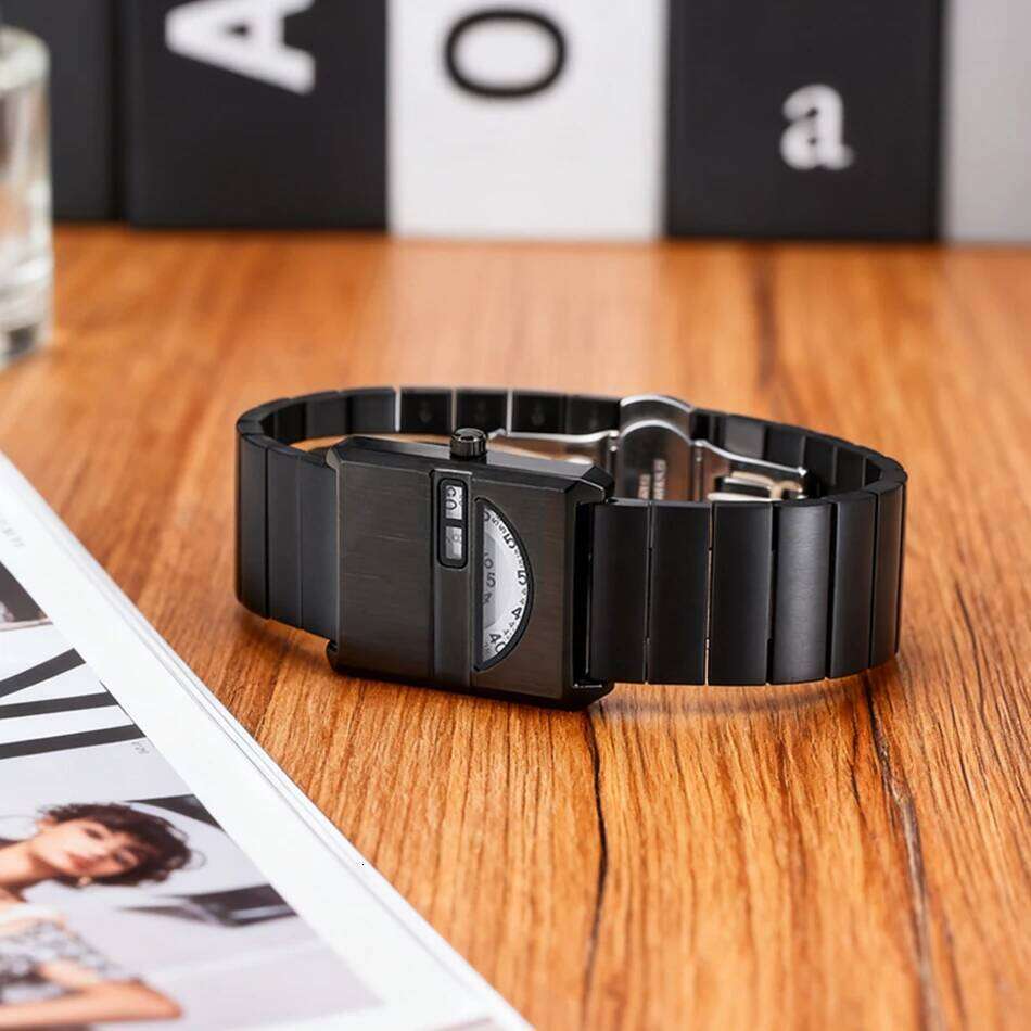 Men Sports Watch Stainless Steel Strap Trend Quartz Wristwatch Waterproof Limited Edition Model Moonphase Square Watchs