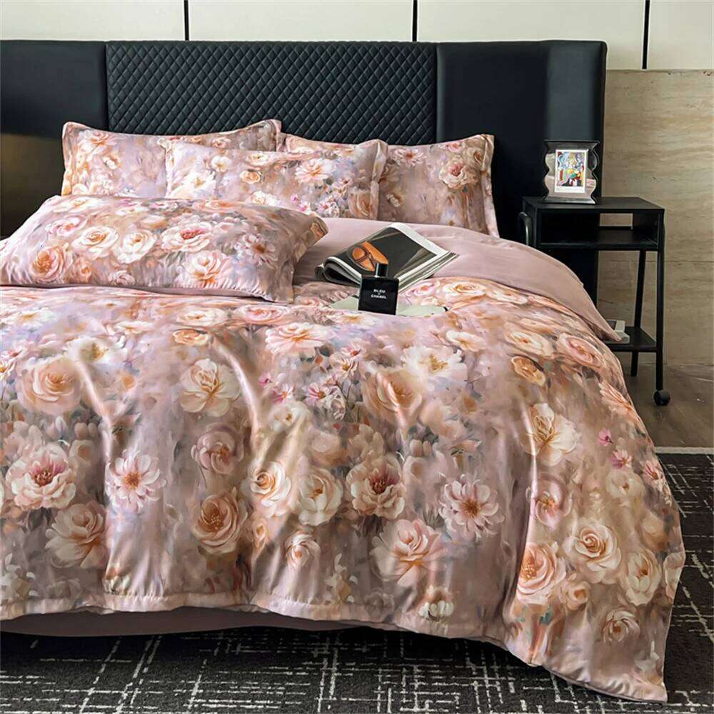 Flower Printed Bedding Soft Bedroom Decor Comforter Duvet Cover Pillowcase Bed Sheet Washed Cotton Four Piece Set H260311