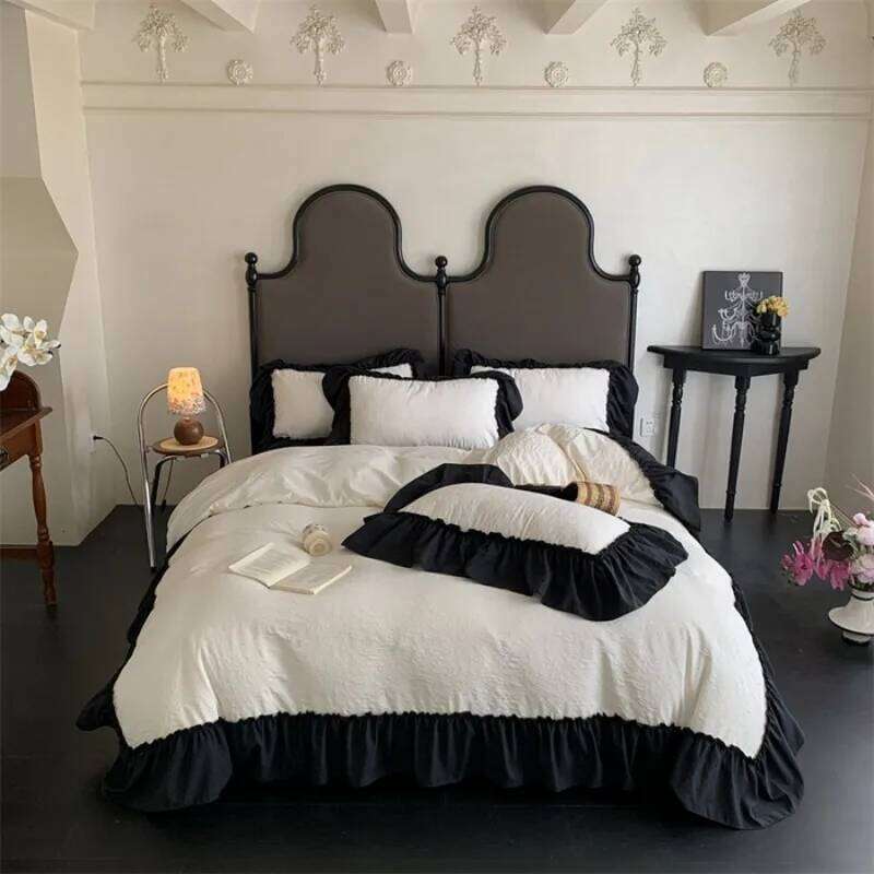 2025 New Monet washed sanded double-layer yarn three-dimensional jacquard large lace craft four-piece sheet set H260311