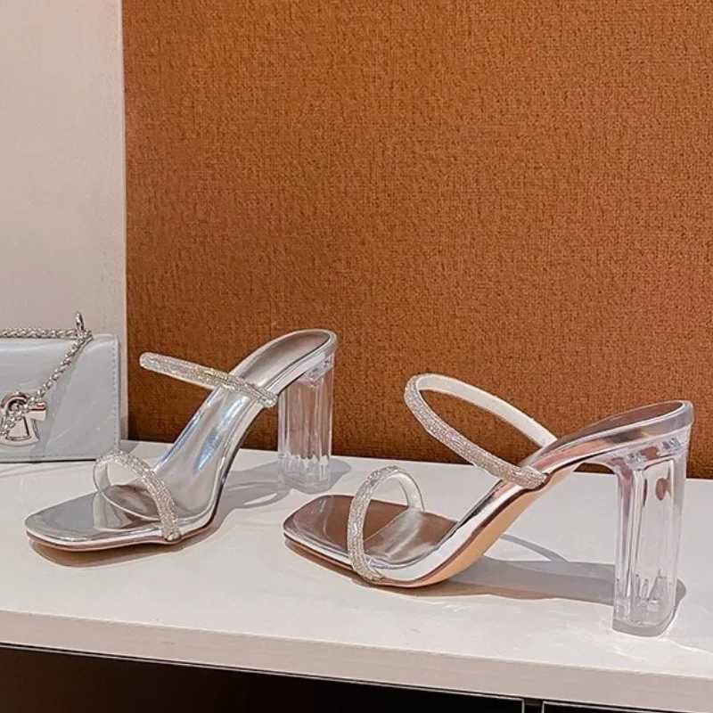 Womens 2025 Summer New Fashion Open Toed Rhinestone High Heel Female Transparent Heel Shoes for Women Zapatos K260311