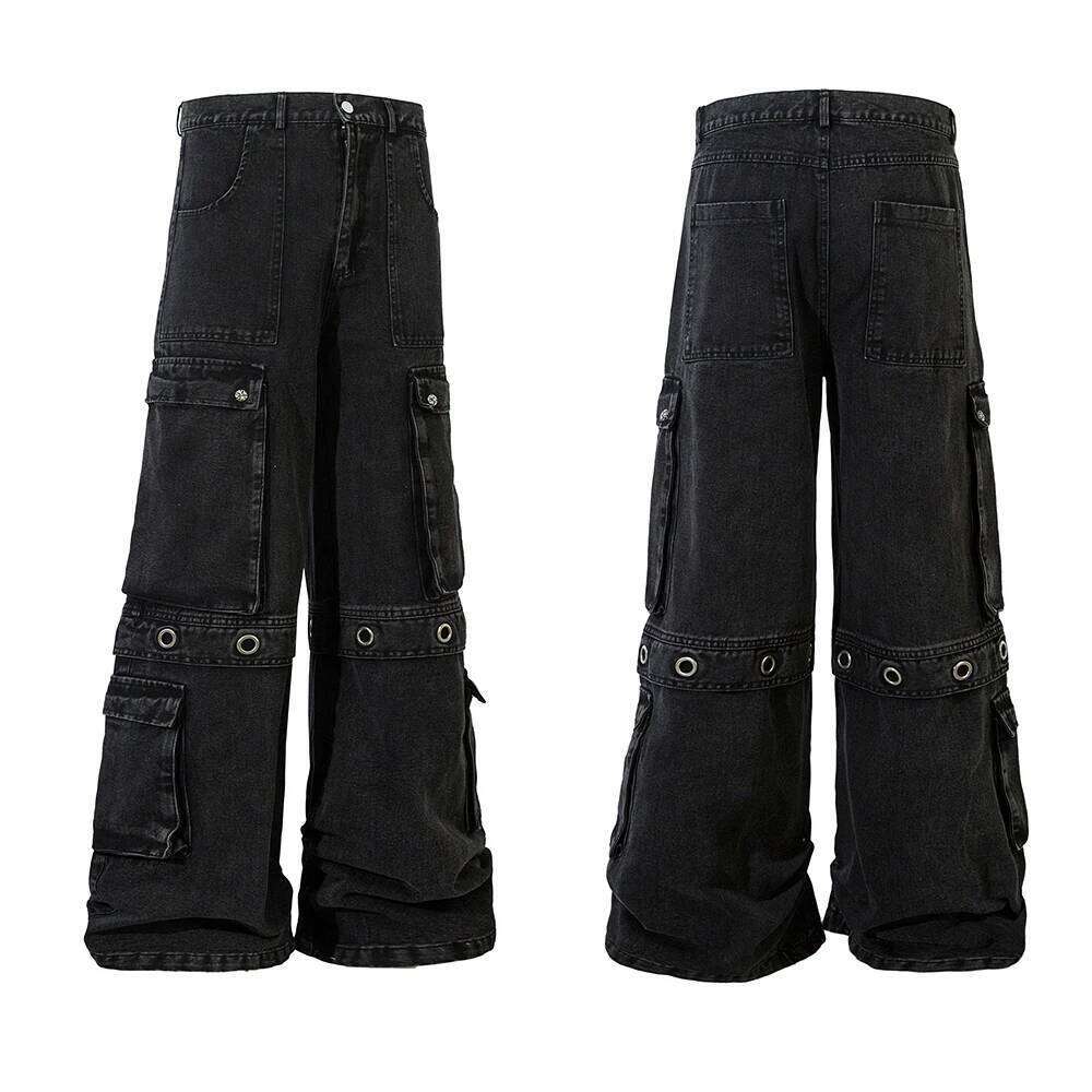High Street Heavy Industry Multi-pockets Washed Cargo Pants Mens Straight Ropa Hombre Baggy Denim Trousers Oversized Overalls Z260225
