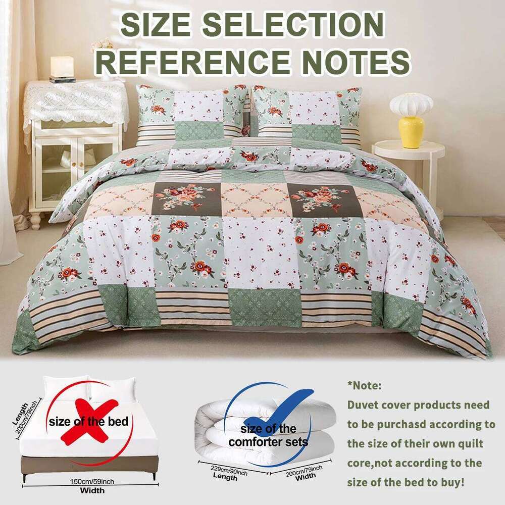 3pcs/set Splice Floral Pattern Set1 & 2 PillowcaseSoft And Skin-Friendly Duvet Cover Bedding Set For H260311 - view 3