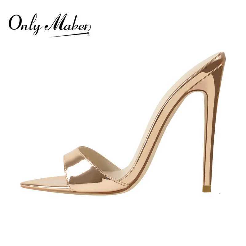 Onlymaker Women Peep Toe Mules Gold Slip On Thin High Sandals Big Size Classic Fashion Lady Sandals K260311
