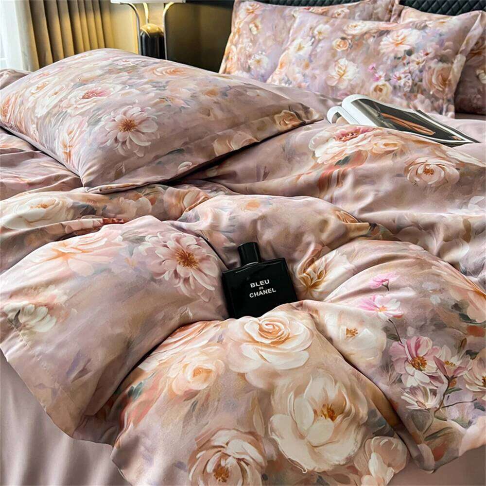 Flower Printed Bedding Soft Bedroom Decor Comforter Duvet Cover Pillowcase Bed Sheet Washed Cotton Four Piece Set H260311