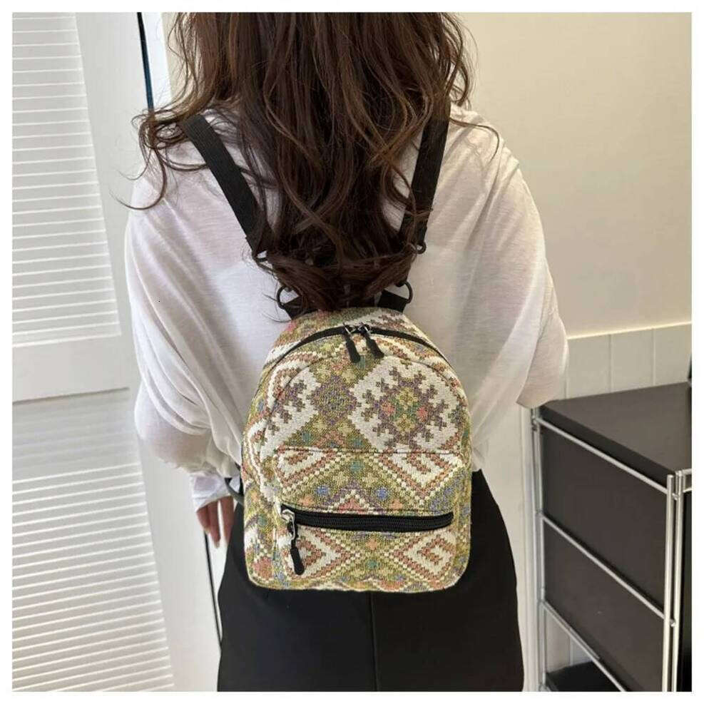OLOEY High-Capacity Female Fashion Zipper Adjustable Shoulder Bag Ethnic Style Mini School Backpack Students