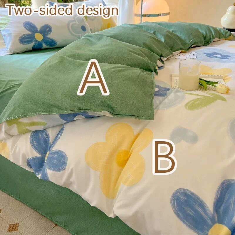 Kawaii Dog Printed Floral Duvet Pillowcase Bedding Set Cute Bed Sheet Quilt Cover Single Queen King Size 3/4 Piece H260311
