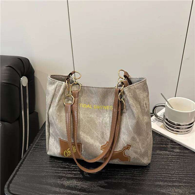 Retro Patchwork Thread Design PU Shoulder Bags for Women Simple Large Capacity Ladies Tote Bag College Style Female Handbags XJ260311