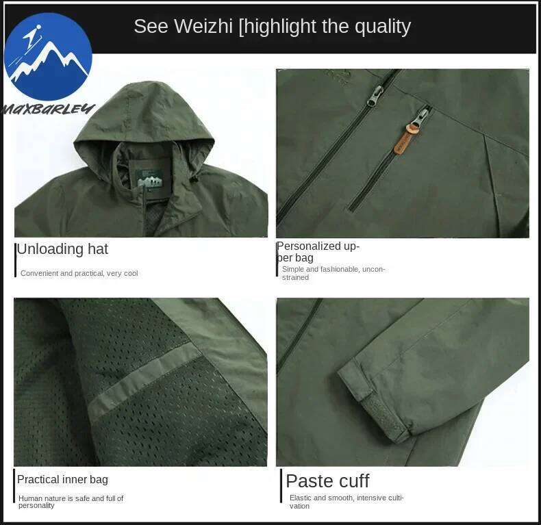 Autumn Waterproof Windbreaker Climbing Hunting Thin Mesh Breathable Hooded Coat Outdoor Loose Flying Men's Work Jacket 26H0311