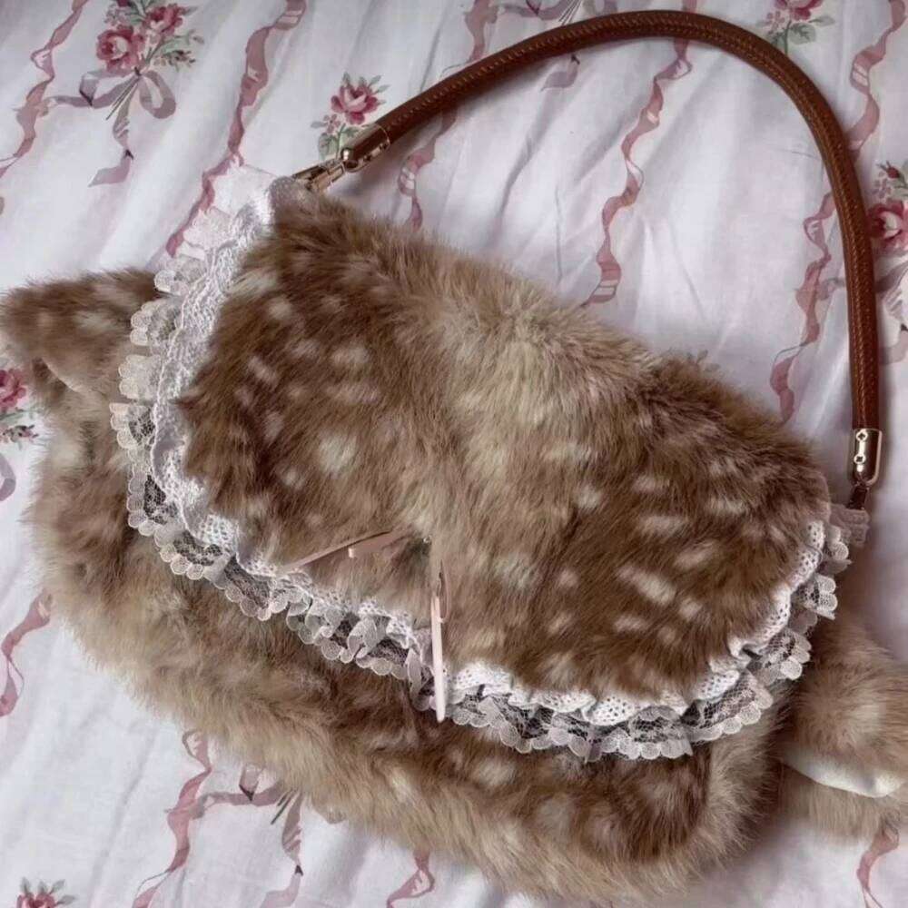 Cute Plush Deer Spot Pattern Handbag Ins Kawaii Commuter Women's Faionable Versatile oulder Bag Autumn Winter New Arrival XJ260311