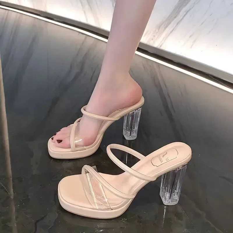Women Sandals High Heels 7-9 Cm Silver Transparent Female Sandals Summer Sexy Nightclub Waterproof Platform Womens Shoes K260311
