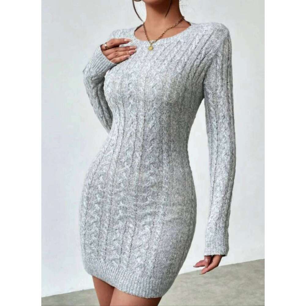 Spice Girl niche temperament knit crew neck dress Women's new autumn and winter slim base with short skirt Z260311
