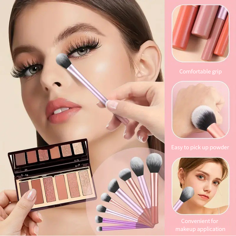 8-piece high-end daily essential makeup brush set, colorful long handles, resin short handles, thick aluminum tubes, soft and skin-friendly synthetic 