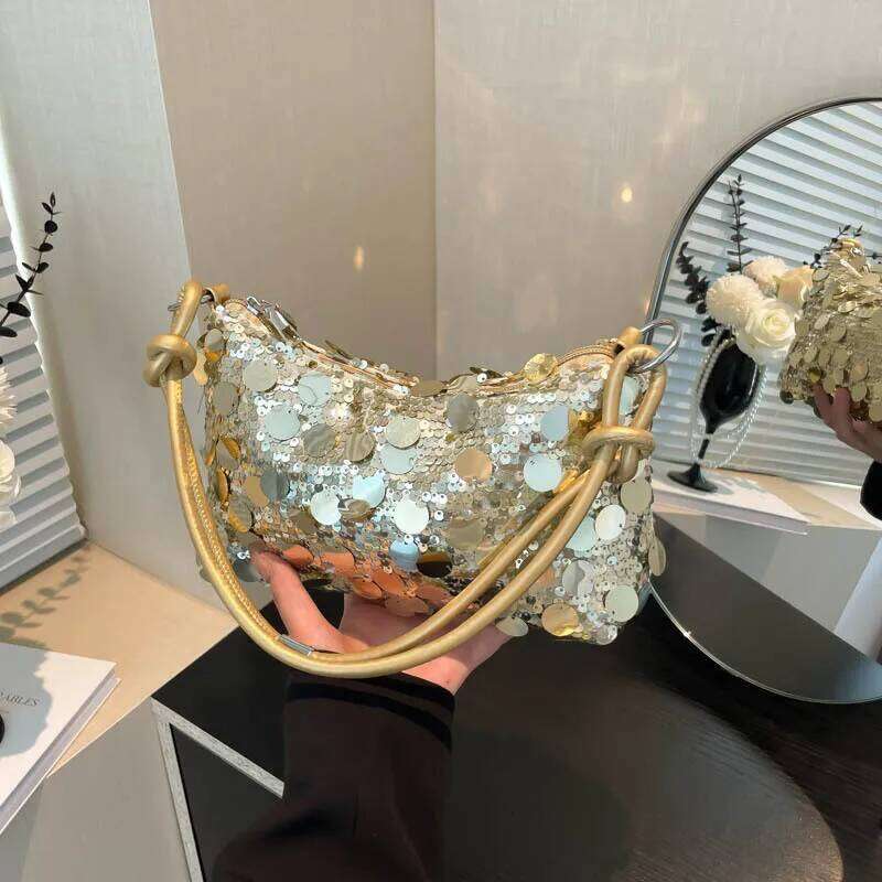 Retro Sequined Design Women's Shoulder Bags Solid Color Cool Hot Girls Phone Underarm Bag Simple Portable Ladies Handbags Purse XJ260311