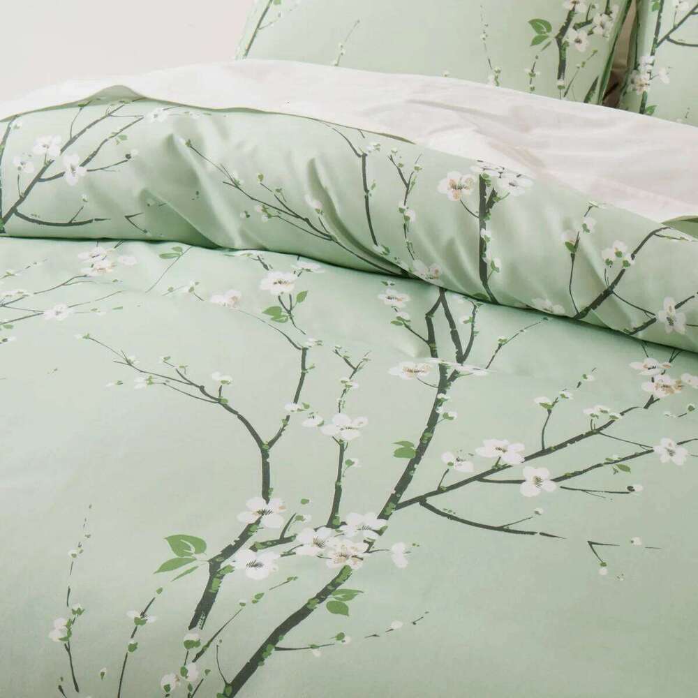 Sage Green Floral Duvet Twin Queen 2/3 Pieces Flower Plum Blossom Bedding Set Reversible Botanical Branch Comforter Cover H260311