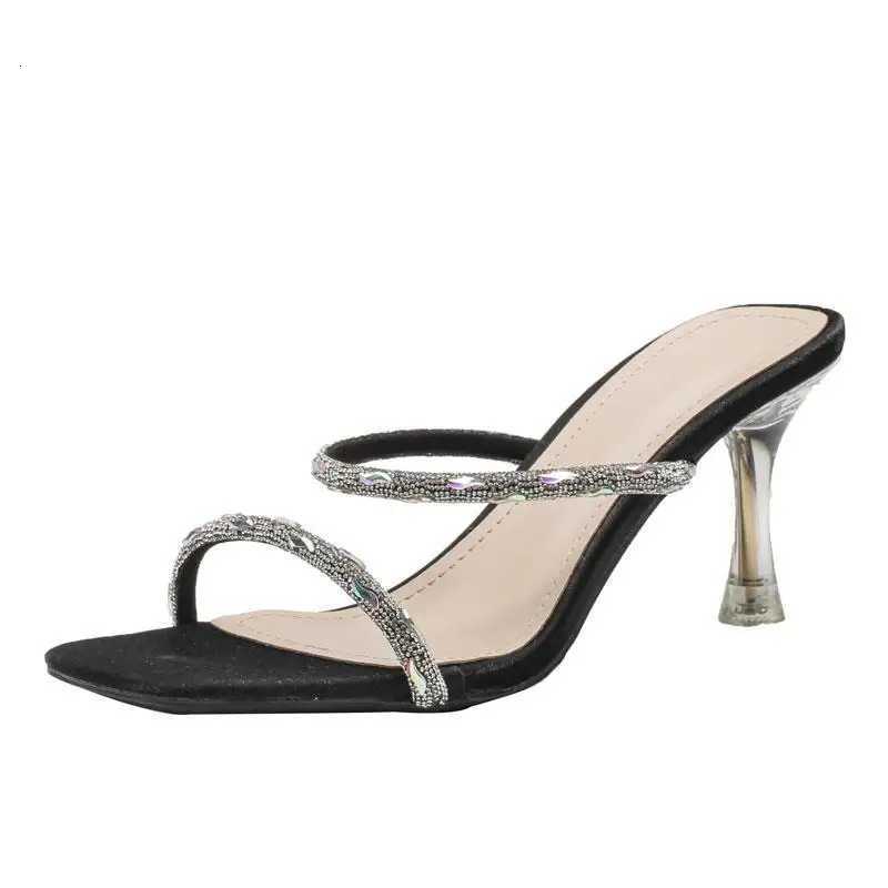 Sandals 2025 New Style Water Diamond High Heels Half Dragged Womens Sandals High Heels Thin Heels Transparent K260311