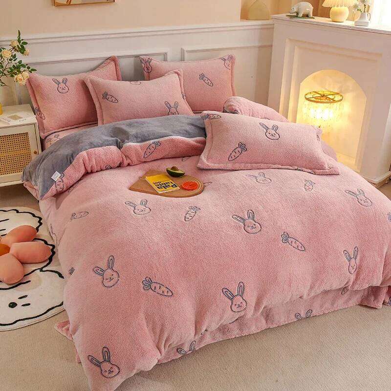 Winter Antistatic Thick Warm Duvet Microfiber Quilt Cover Coral Fleece Queen King Size Double Sided Velvet Bedding Set H260311