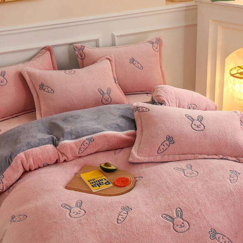 Winter Antistatic Thick Warm Duvet Microfiber Quilt Cover Coral Fleece Queen King Size Double Sided Velvet Bedding Set H260311