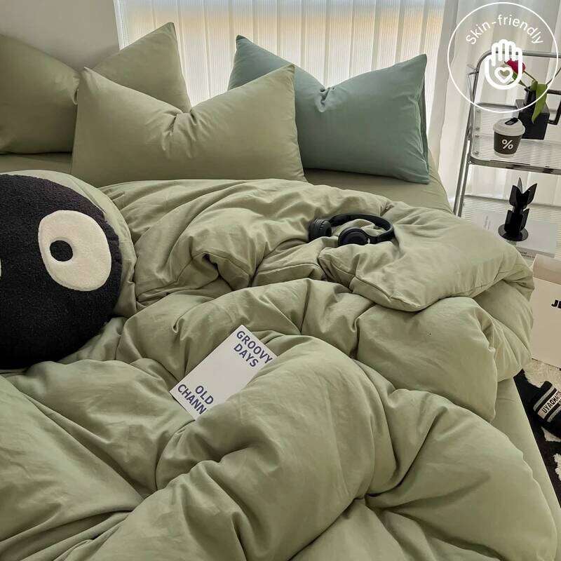 Minimalist Home Solid Color Bedding Set 3Pcs, 1 Duvet Cover, 2 Pillowcases, Super Soft Breathable, Machine Washable, Non-Fading H260311