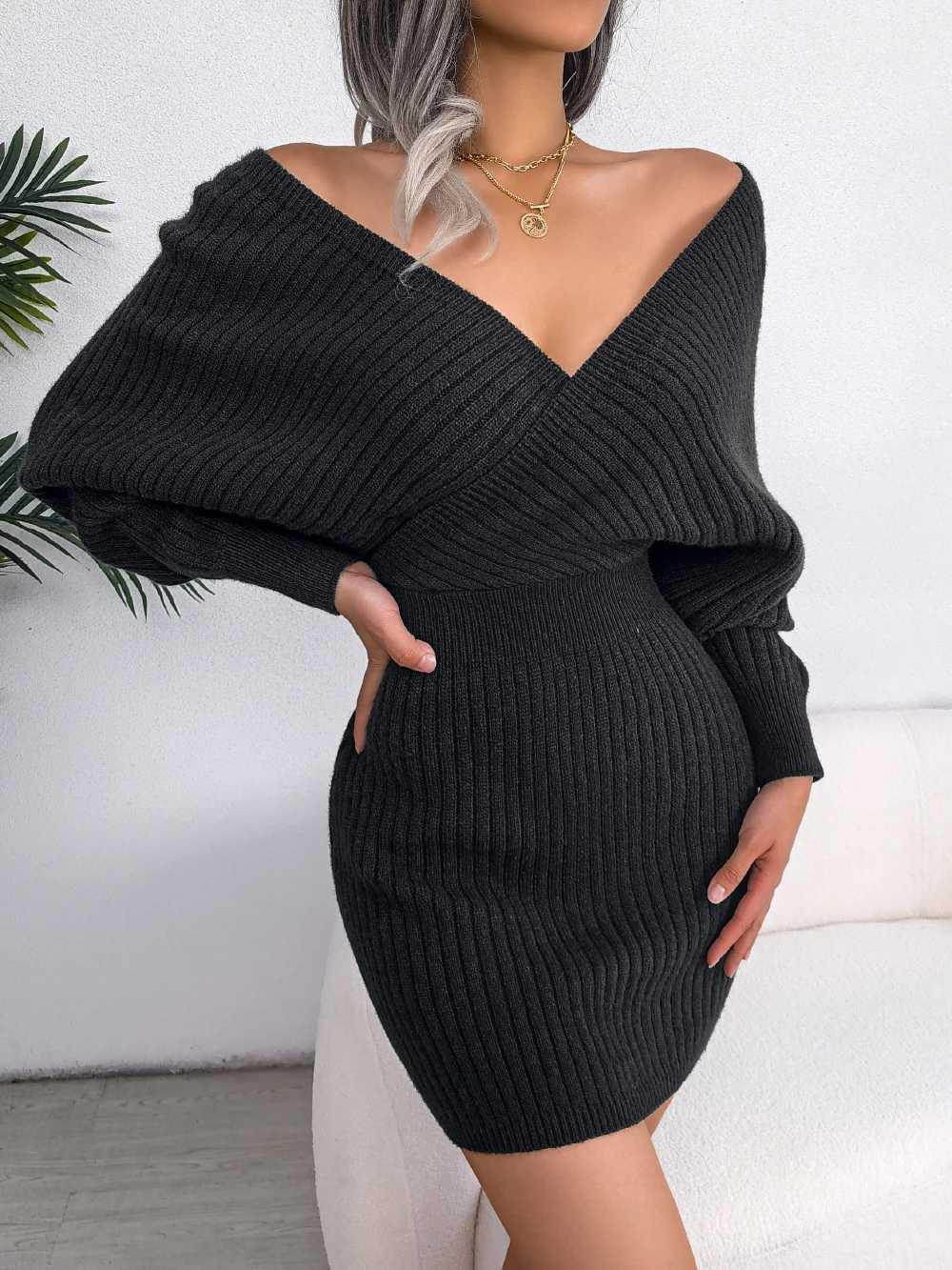 Bodycon Sweater Dresses for Women 2026 Autumn Winter Casual Solid Long SLeeve Knitted Dresses White Green Blue Black M260311