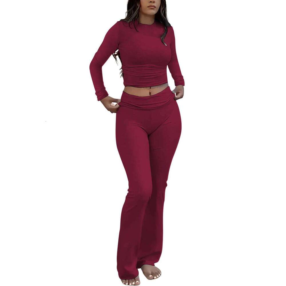 Women's Two-Piece Long-Sleeve Wide-Leg Activewear Casual Home Yoga Coordinated Set 26H0311