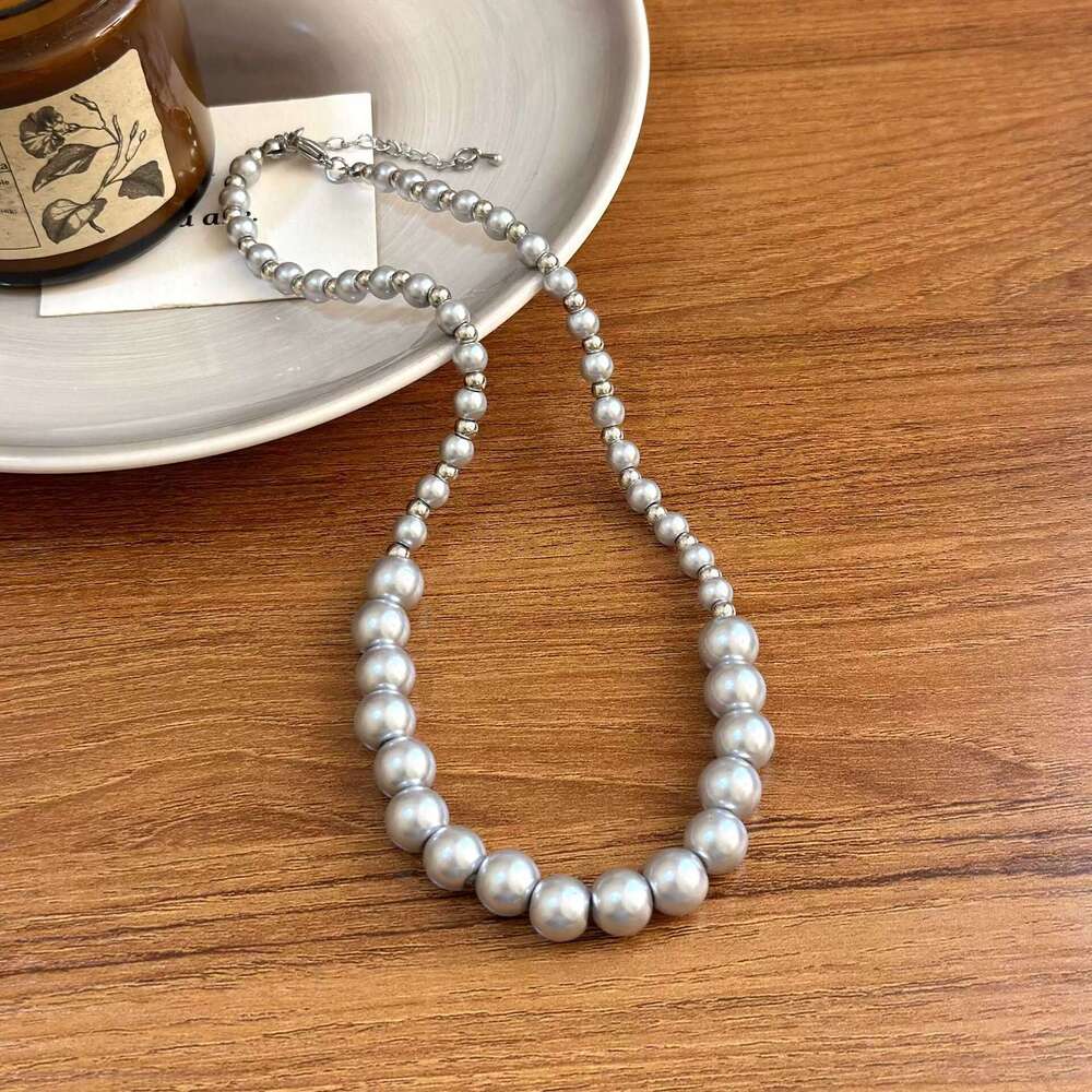 Free Shipping Cross Necklace for Women Men Jewelry Titanium Steel Double Layer Stacked Choker Grey Pearl Sequin Beaded Pendant Necklace Personality Ve