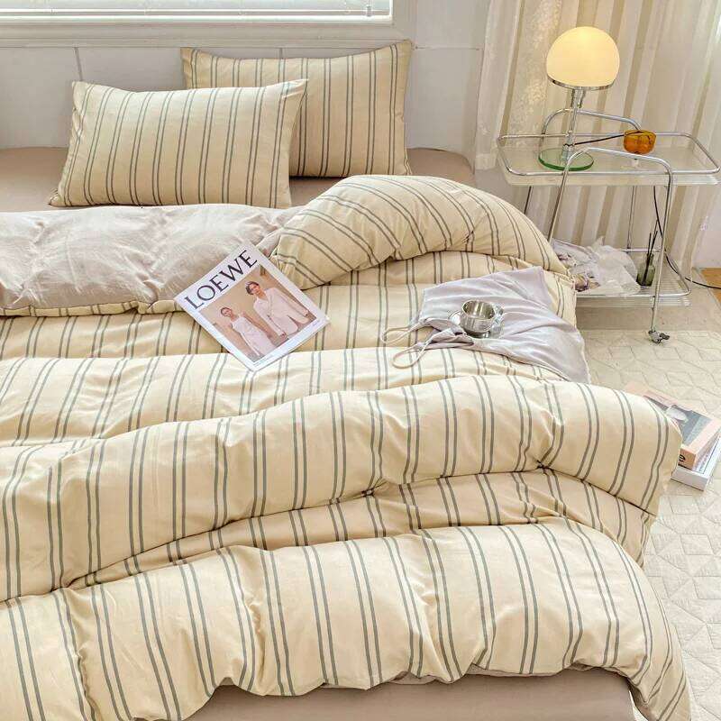 Stripe Bedding Set INS Style Twin Queen Size Duvet Cover Flat Sheet Pillowcase Bed Linen Kids Adult Comforter Sets Home Textile H260311