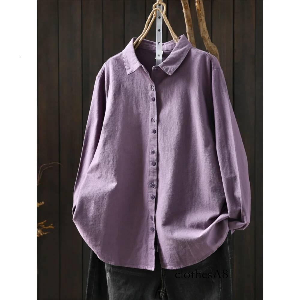 2026 For Women New Spring Cotton Purple Literary Beautiful Design Sense Solid Color Shirt ZF1739