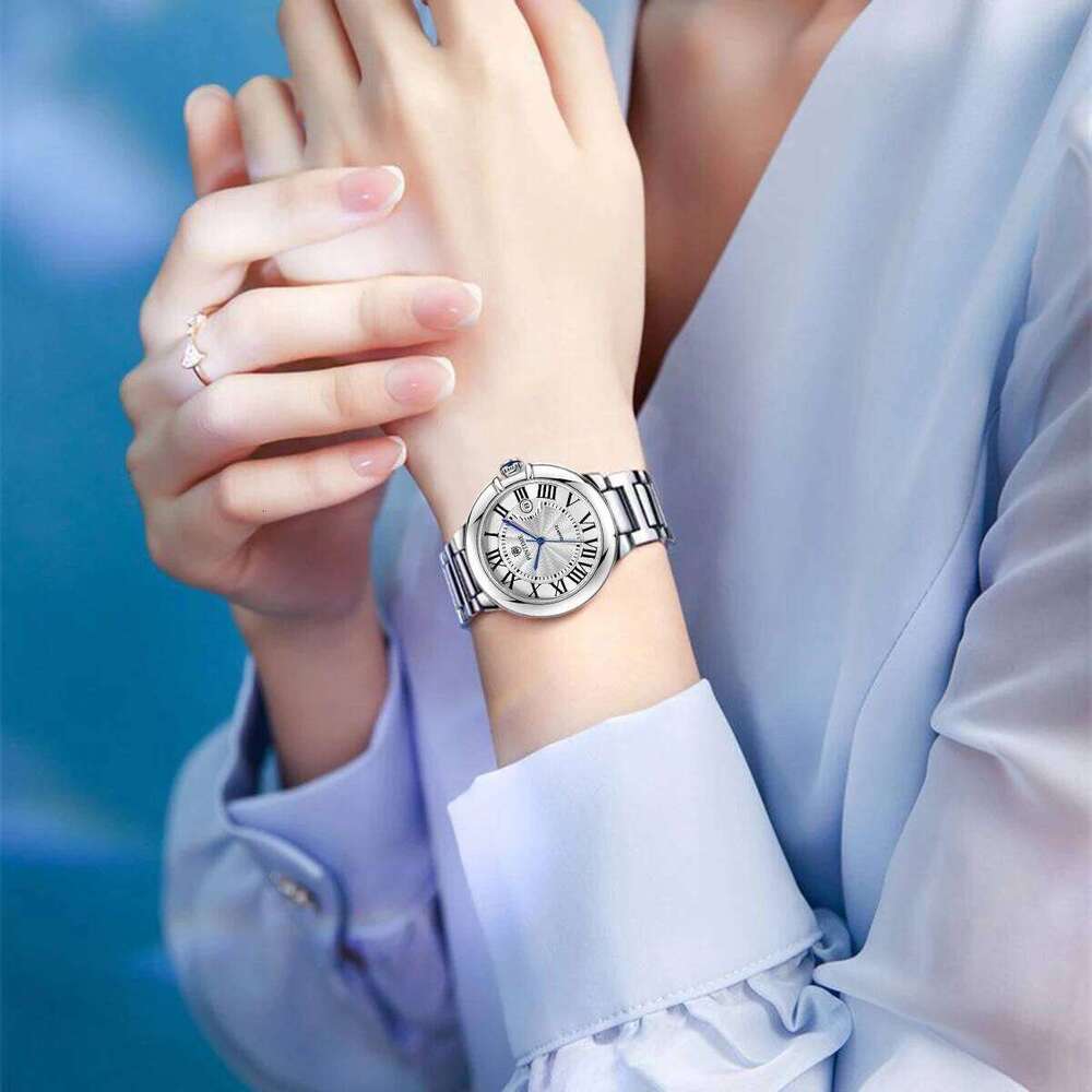 Blue Balloon Ladies' Stainless Steel Automatic Mechanical Watch with Water Resistance Suitable for Business Occasions