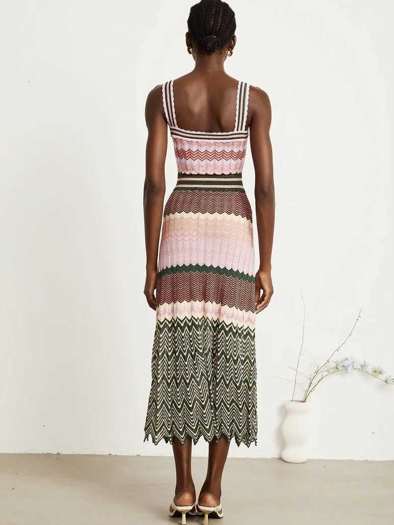 Luxury Brand Design Knitted Zigzag High Elasticity Color Sleeveless Long Maxi Dress Women Arab Africa Popular Boho Lady Skirt X260310
