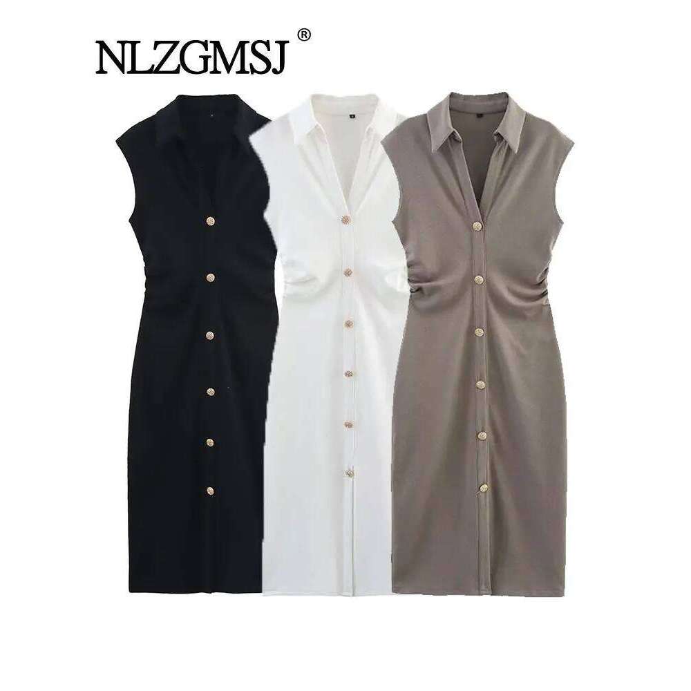 2025 Summer Single Breasted Dress Woman Ruched Sleeveless Long for Women High Street Casual Women's Dresses Z260311