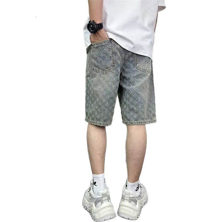 Luxury Brand Designer Clothes Men's Denim Shorts Summer Boys Cargo Pants Loose Straight Mid-Length Elastic Waist American High Street Trendy Shor