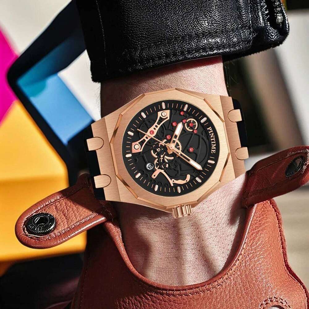 Premium Luxury Sports for Men Water Resistant Automatic Mechanical Stone Style Timepiece Men's Wristwatch Retro Watch