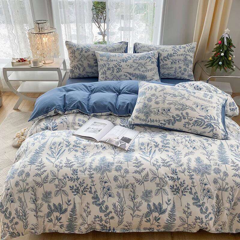 3-piece active printed plant set, one duvet cover and a pair of pillowcases no inner core, suitable for the bedroom H260311
