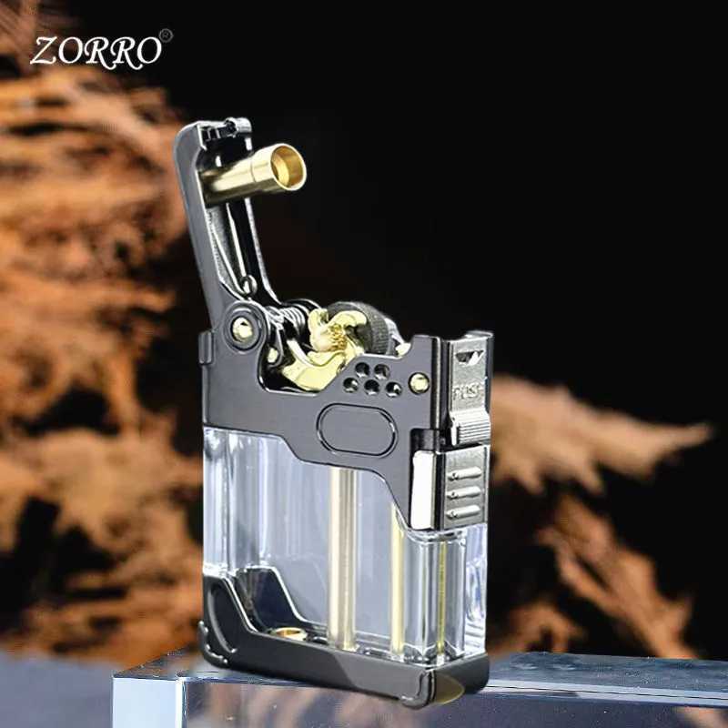 Armor Wind and Fire Wheel Transparent Oil Tank High end One click Launch Ignition Windproof Fuel Oil Lighter Safety Lock N260311