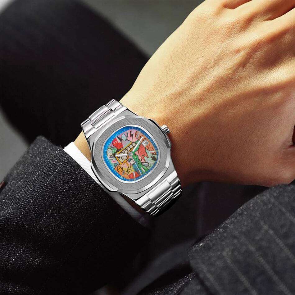2025 New Square Men's Abstract Art Dial Trendy Retro Niche Luxury Gift Silver Black Gold Quartz Watch Street Style